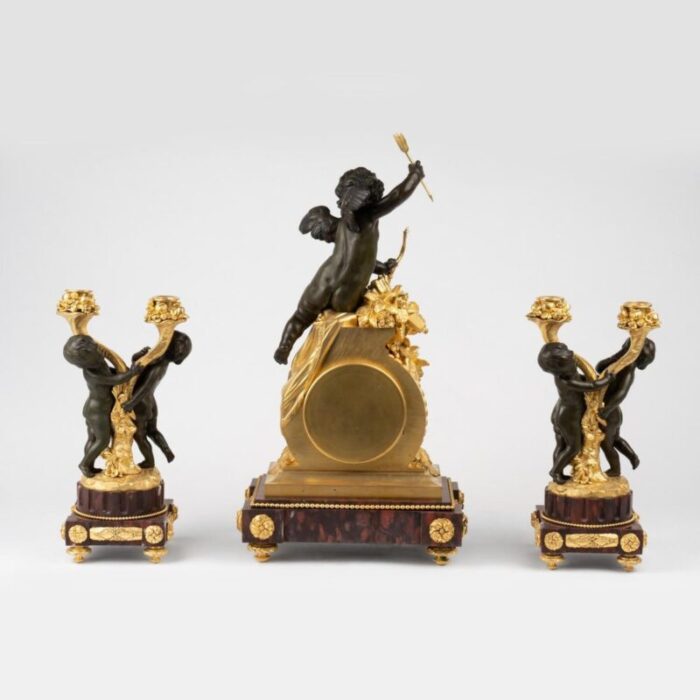 napoleon iii mantel clock 19th century set of 3 12