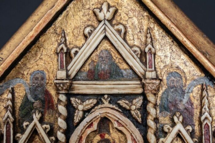 neo gothic painted wooden panel biblical scene 9