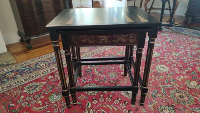 nesting game table set two tables with one pull out drawer in lower nesting table 0700