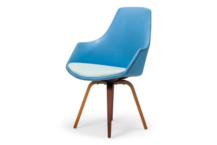 norman cherner for plycraft american mid century swivel blue vinyl desk chair 0867