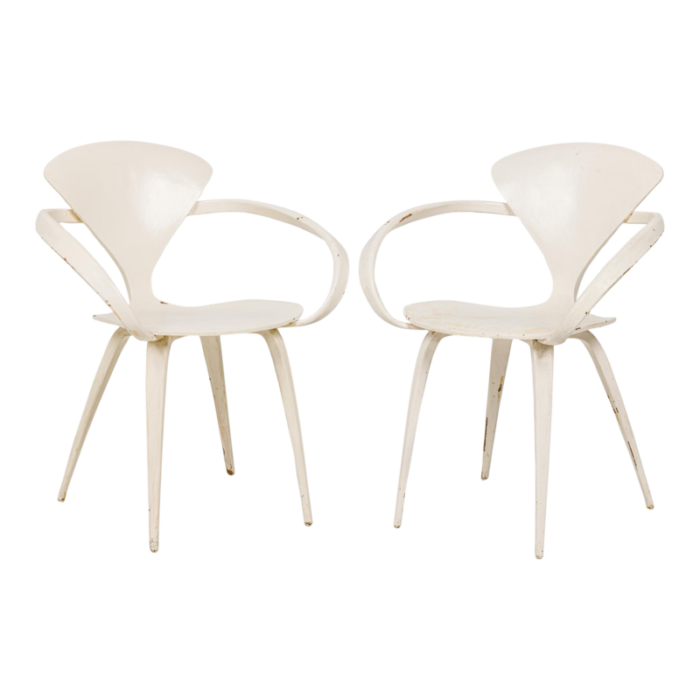 norman cherner for plycraft american mid century white bentwood pretzel dining chairs a pair 5991