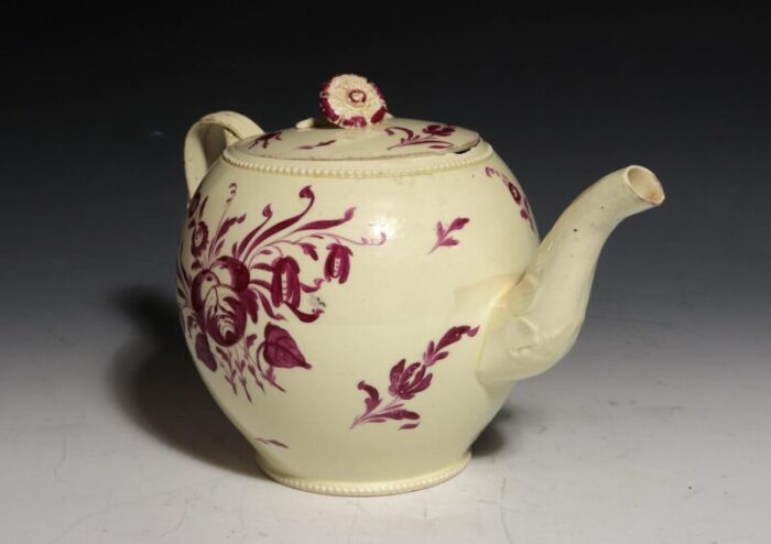 ny9486 creamware teapot puce flowers botanical 006 master