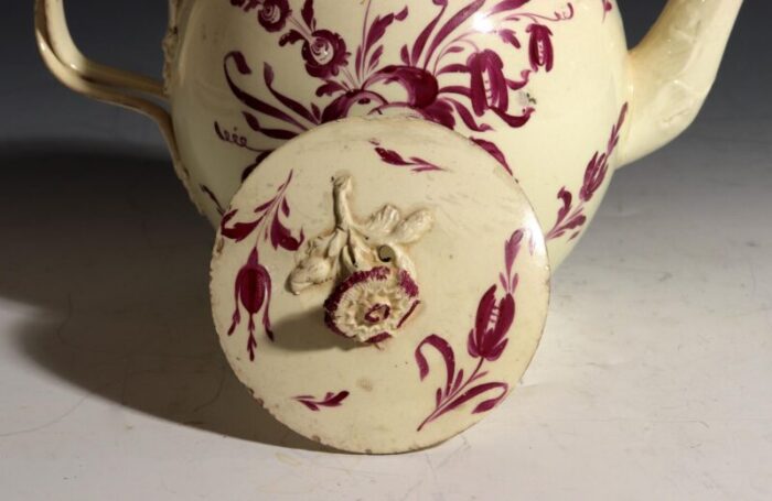 ny9486 creamware teapot puce flowers botanical 010 master