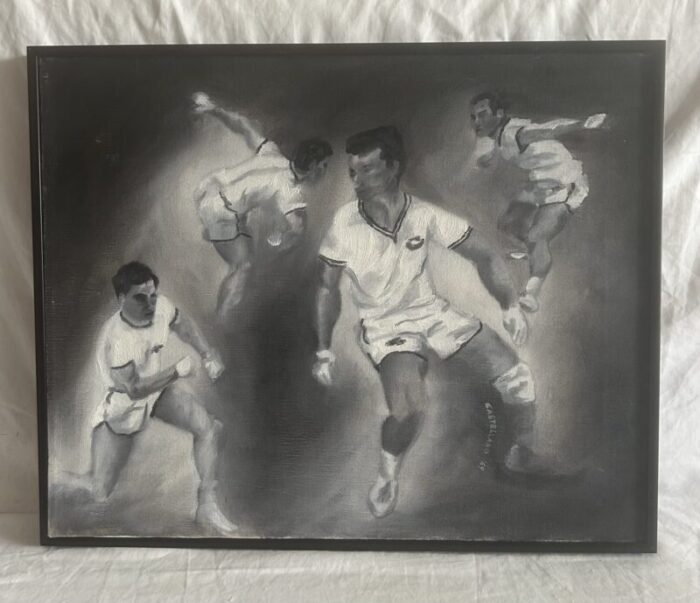 olympic chic mens decathlon 1969 original painting by artist framed 3705