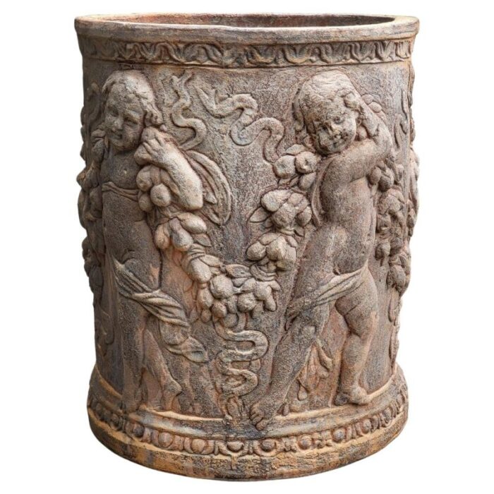 ornate cylinder with 20th century cachepot terracotta cherubs 1