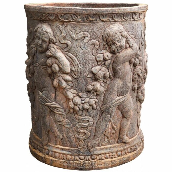 ornate cylinder with 20th century cachepot terracotta cherubs 4