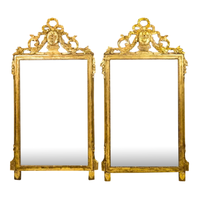 pair french 18th century louis xvi giltwood looking glass mirrors 4036