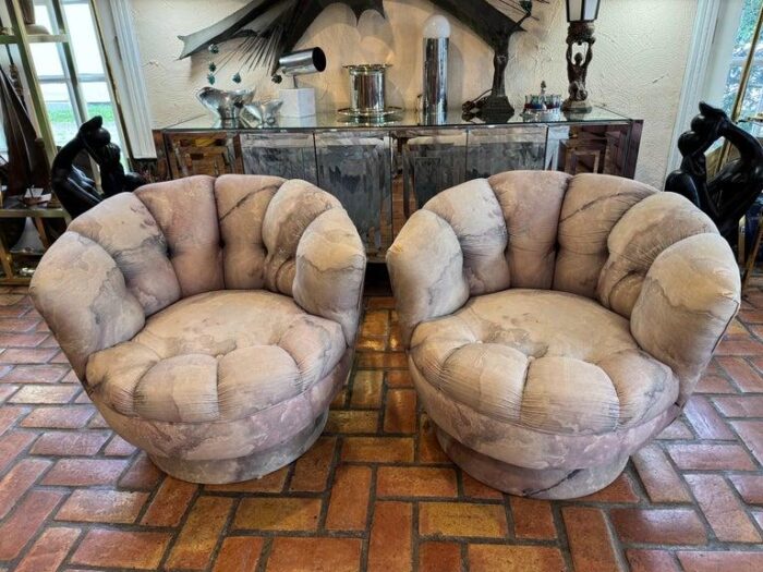 pair of 1980s scalloped swivel chairs 1146