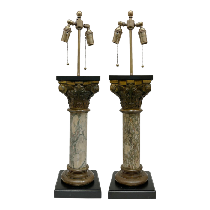 pair of 19th century marble and cast bronze column lamps 3162