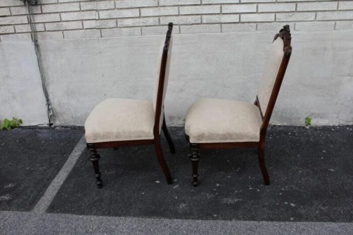 pair of 19th century victorian rosewood side accent chairs new upholstery 1903