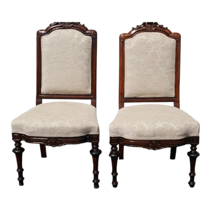 pair of 19th century victorian rosewood side accent chairs new upholstery 2798