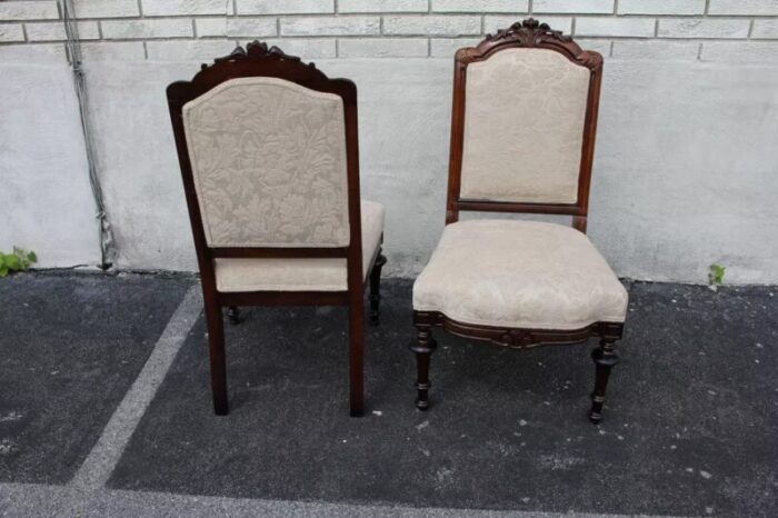 pair of 19th century victorian rosewood side accent chairs new upholstery 3443