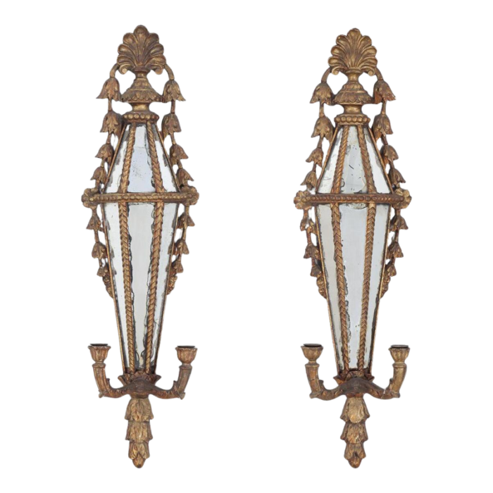 pair of ca 1800 italian carved giltwood girandole wall sconce mirrors 0093