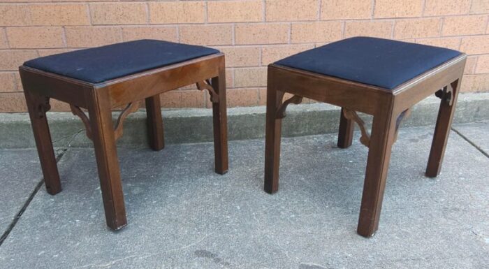 pair of chippendale style mahogany and upholstered foot stools 2781