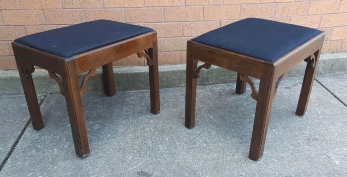 pair of chippendale style mahogany and upholstered foot stools 4462