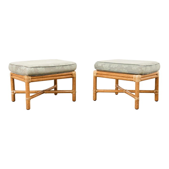 pair of mcguire organic modern bamboo rattan footstool ottomans 1237