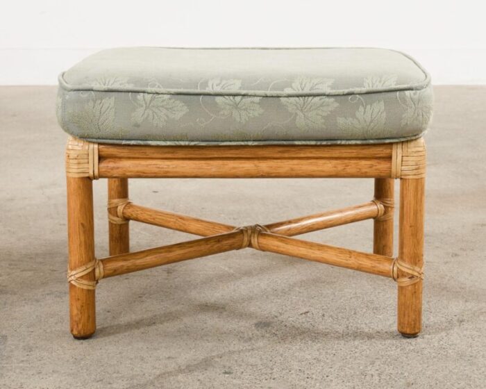 pair of mcguire organic modern bamboo rattan footstool ottomans 4943