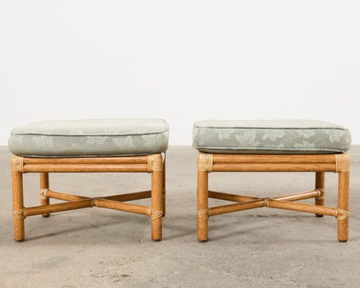 pair of mcguire organic modern bamboo rattan footstool ottomans 6499