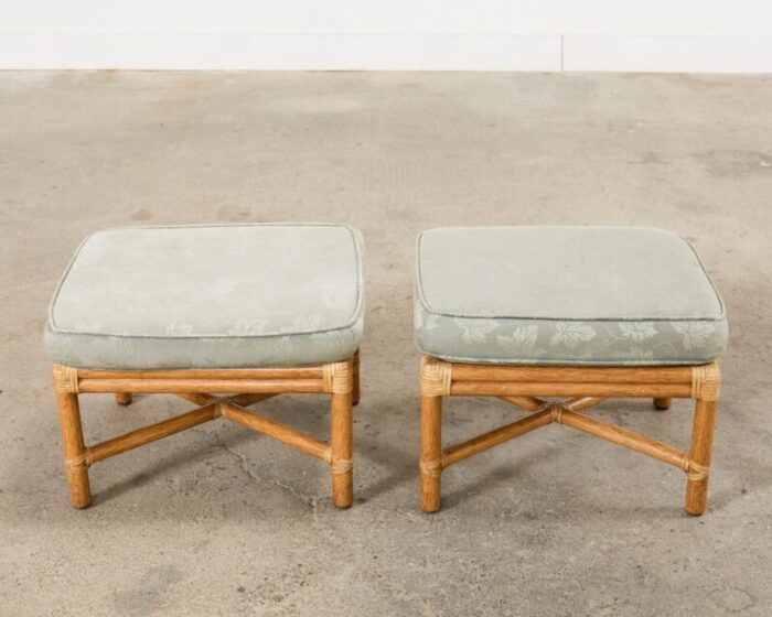 pair of mcguire organic modern bamboo rattan footstool ottomans 8384