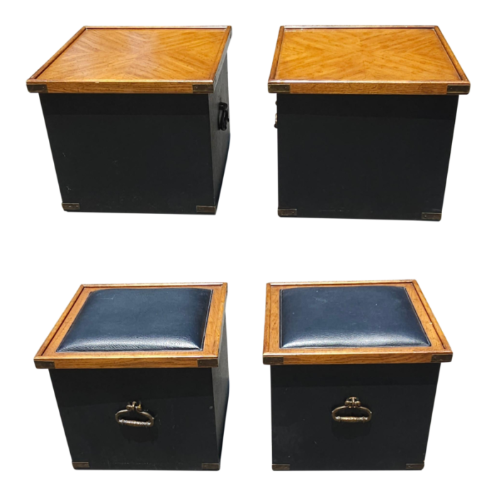 pair of partially ebonized storage ottomans and bookmatched top side tables 1879