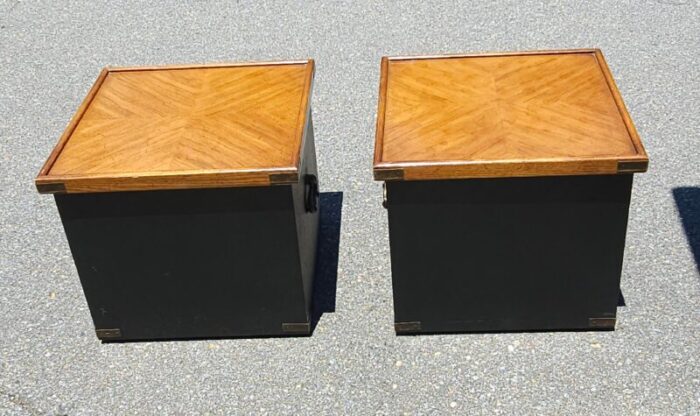 pair of partially ebonized storage ottomans and bookmatched top side tables 6601