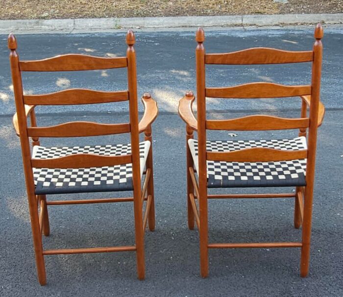 pair of shaker maple ladder slat straight back arm chairs 1347