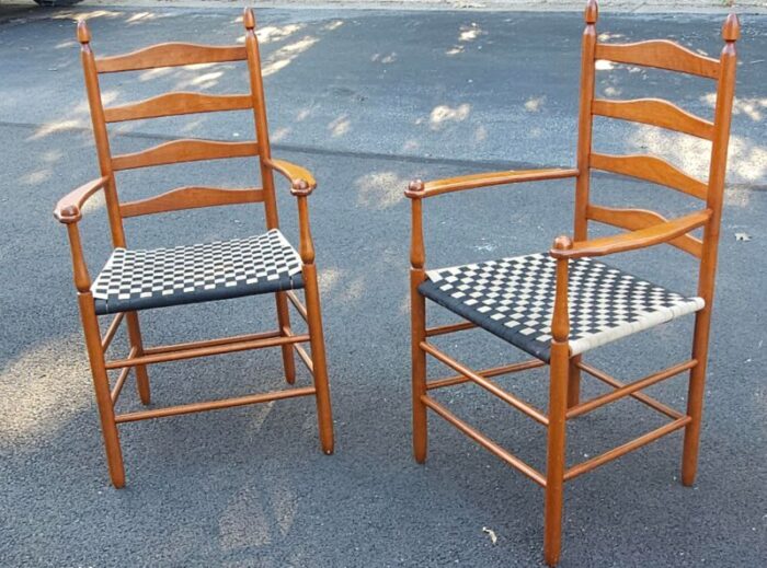 pair of shaker maple ladder slat straight back arm chairs 1868