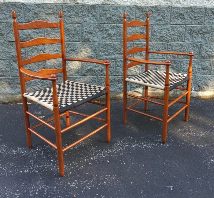 pair of shaker maple ladder slat straight back arm chairs 1869