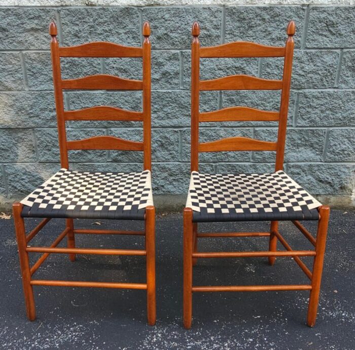 pair of shaker maple ladder slat straight back arm chairs 2046