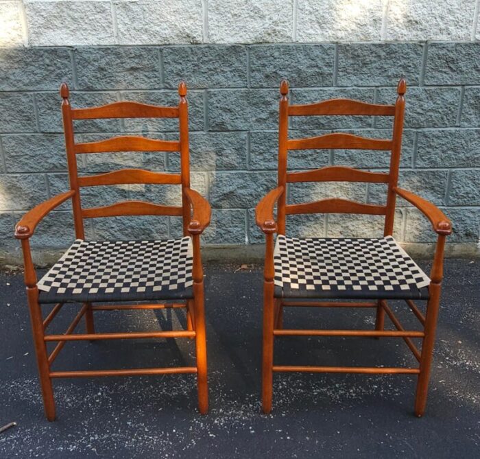 pair of shaker maple ladder slat straight back arm chairs 5942