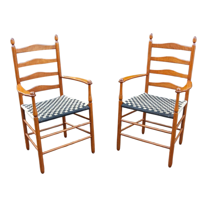 pair of shaker maple ladder slat straight back arm chairs 6959