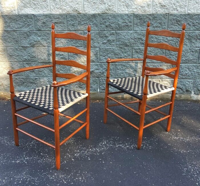 pair of shaker maple ladder slat straight back arm chairs 8779