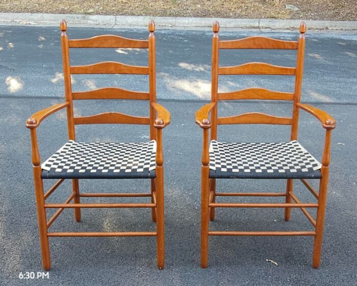 pair of shaker maple ladder slat straight back arm chairs 9017