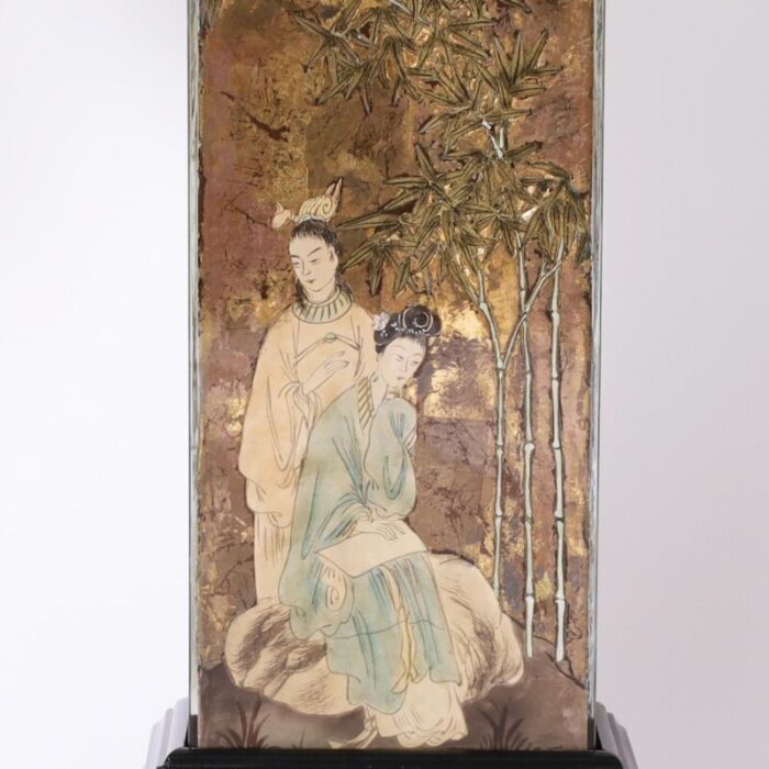 pair of vintage eglomise chinoiserie table lamps 0832