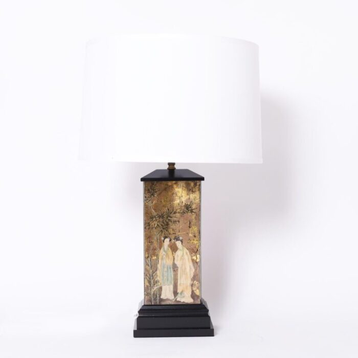 pair of vintage eglomise chinoiserie table lamps 1153