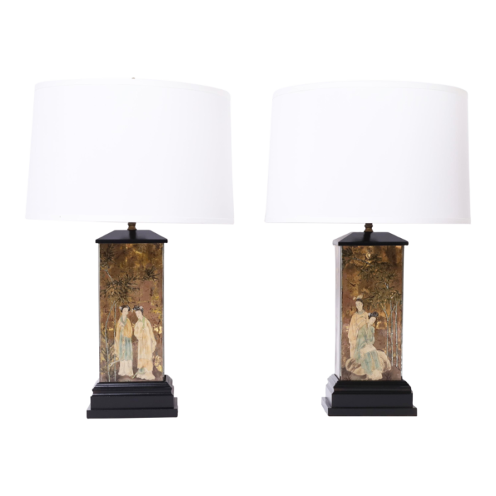 pair of vintage eglomise chinoiserie table lamps 1351