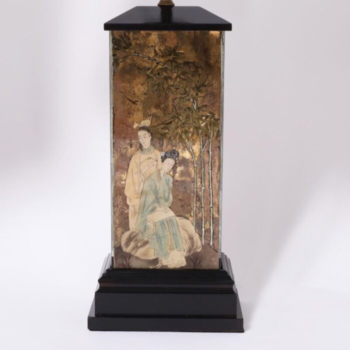 pair of vintage eglomise chinoiserie table lamps 2221