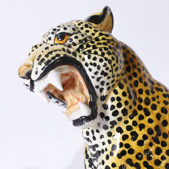 pair of vintage italian glazed terra cotta leopard or cat sculptures 3986