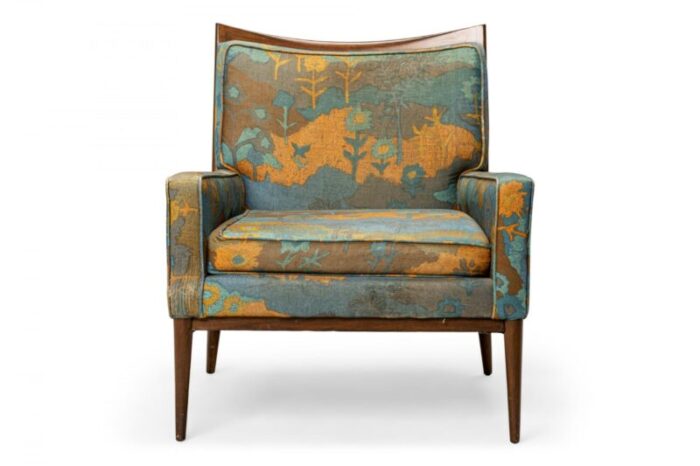 paul mccobb for directional american mid century floral fabric and walnut lounge armchair 4117