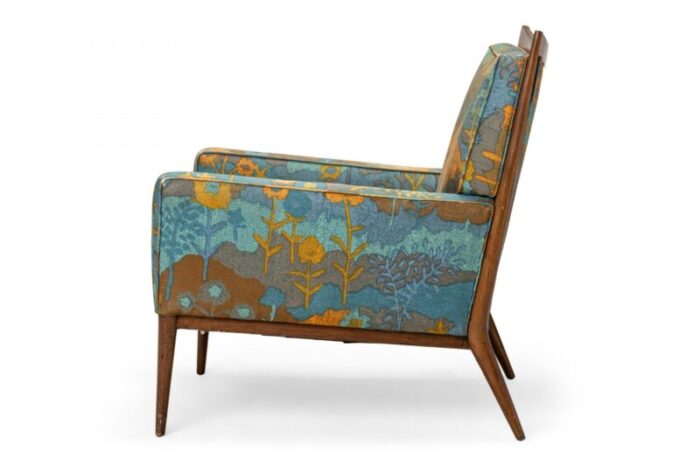 paul mccobb for directional american mid century floral fabric and walnut lounge armchair 6172