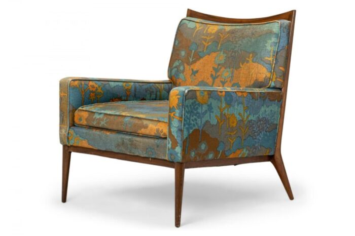 paul mccobb for directional american mid century floral fabric and walnut lounge armchair 8310