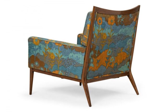 paul mccobb for directional american mid century floral fabric and walnut lounge armchair 9291