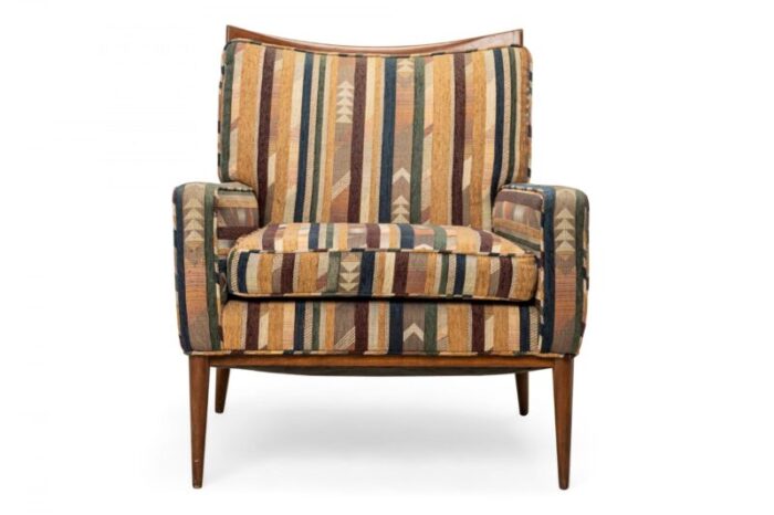 paul mccobb for directional american mid century striped fabric and walnut lounge armchair 0355