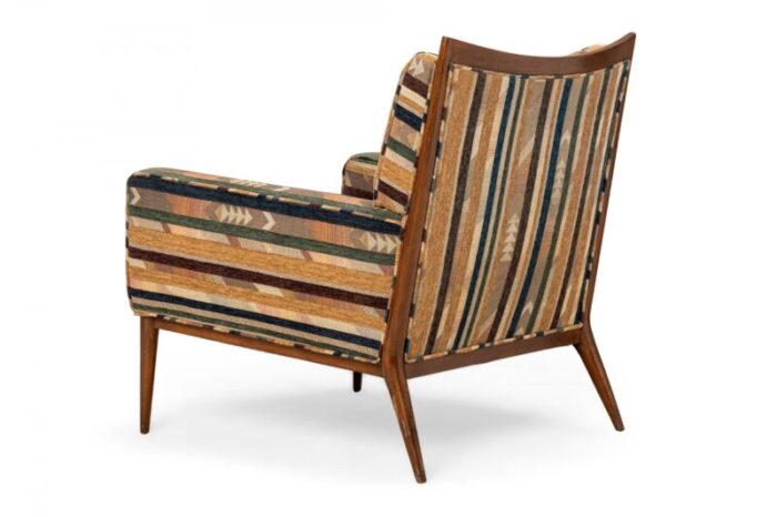 paul mccobb for directional american mid century striped fabric and walnut lounge armchair 3789