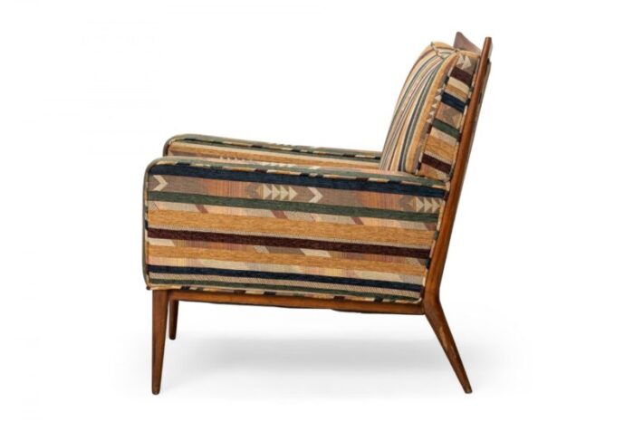 paul mccobb for directional american mid century striped fabric and walnut lounge armchair 8664