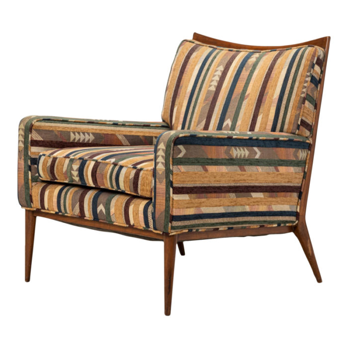 paul mccobb for directional american mid century striped fabric and walnut lounge armchair 9220