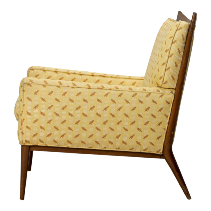 paul mccobb for directional american mid century yellow patterned fabric and walnut lounge armchair 4169