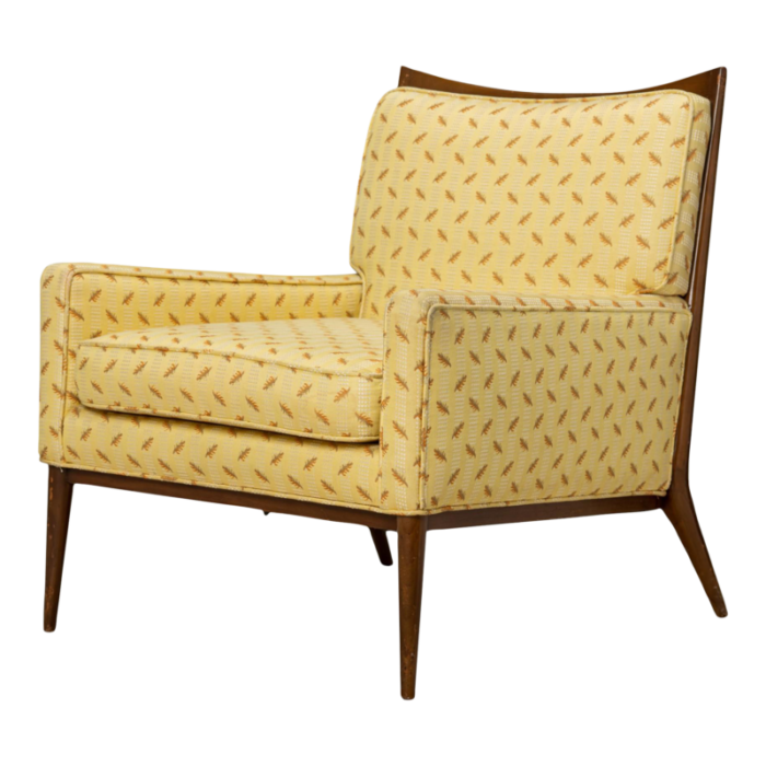 paul mccobb for directional american mid century yellow patterned fabric and walnut lounge armchair 4391