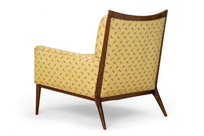 paul mccobb for directional american mid century yellow patterned fabric and walnut lounge armchair 6021