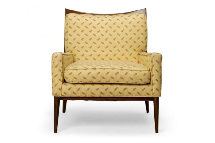 paul mccobb for directional american mid century yellow patterned fabric and walnut lounge armchair 6254